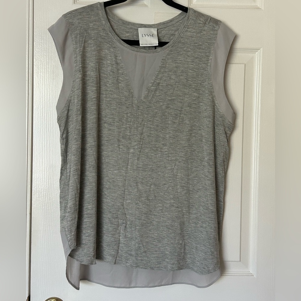 Lysse’ Sleeveless Gray Top LARGE Sheer Accents NWT